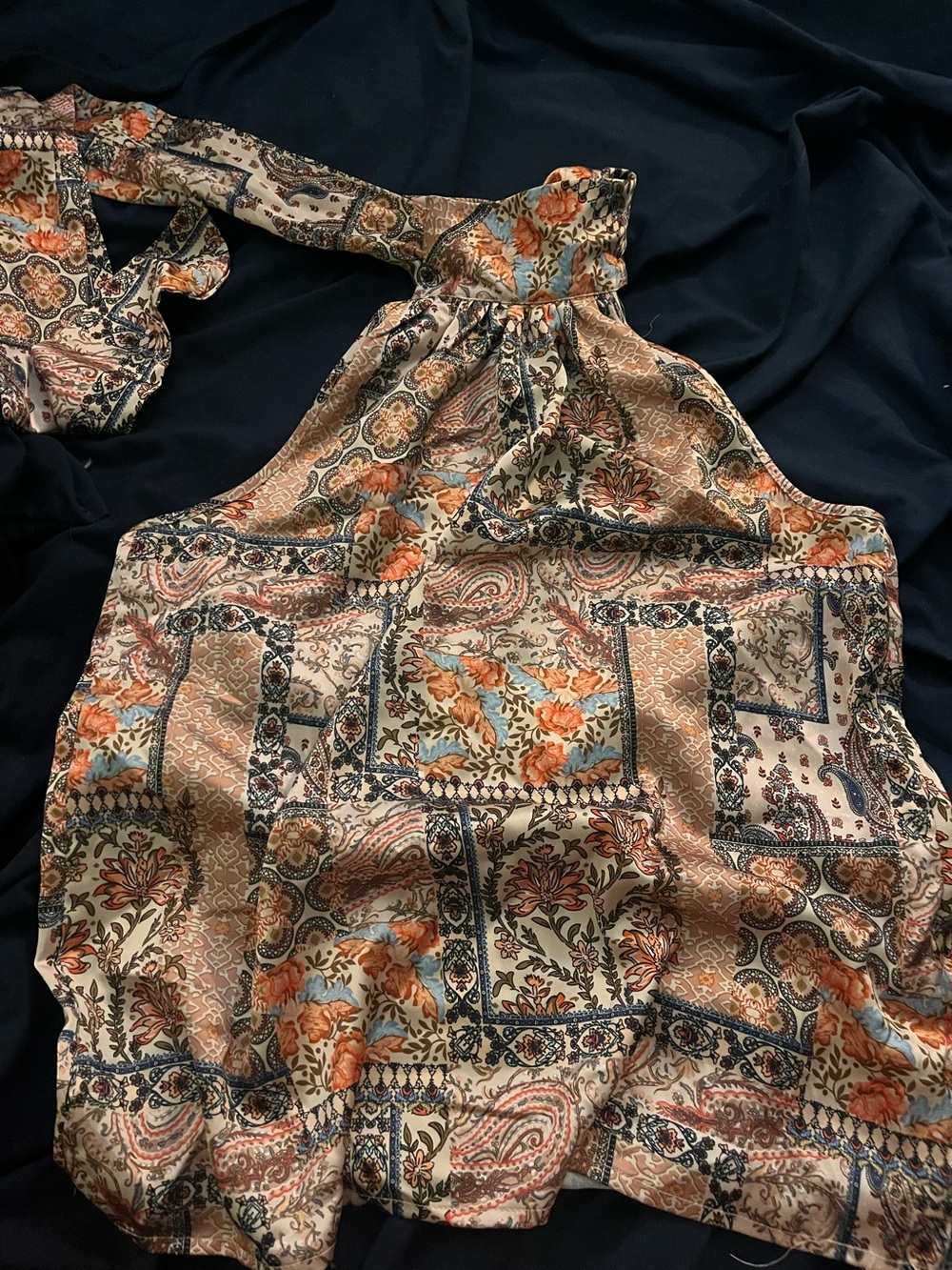 Women’s Floral Paisley Halter Top - Cream & Orange pussybow Rachel Zoe sz L
